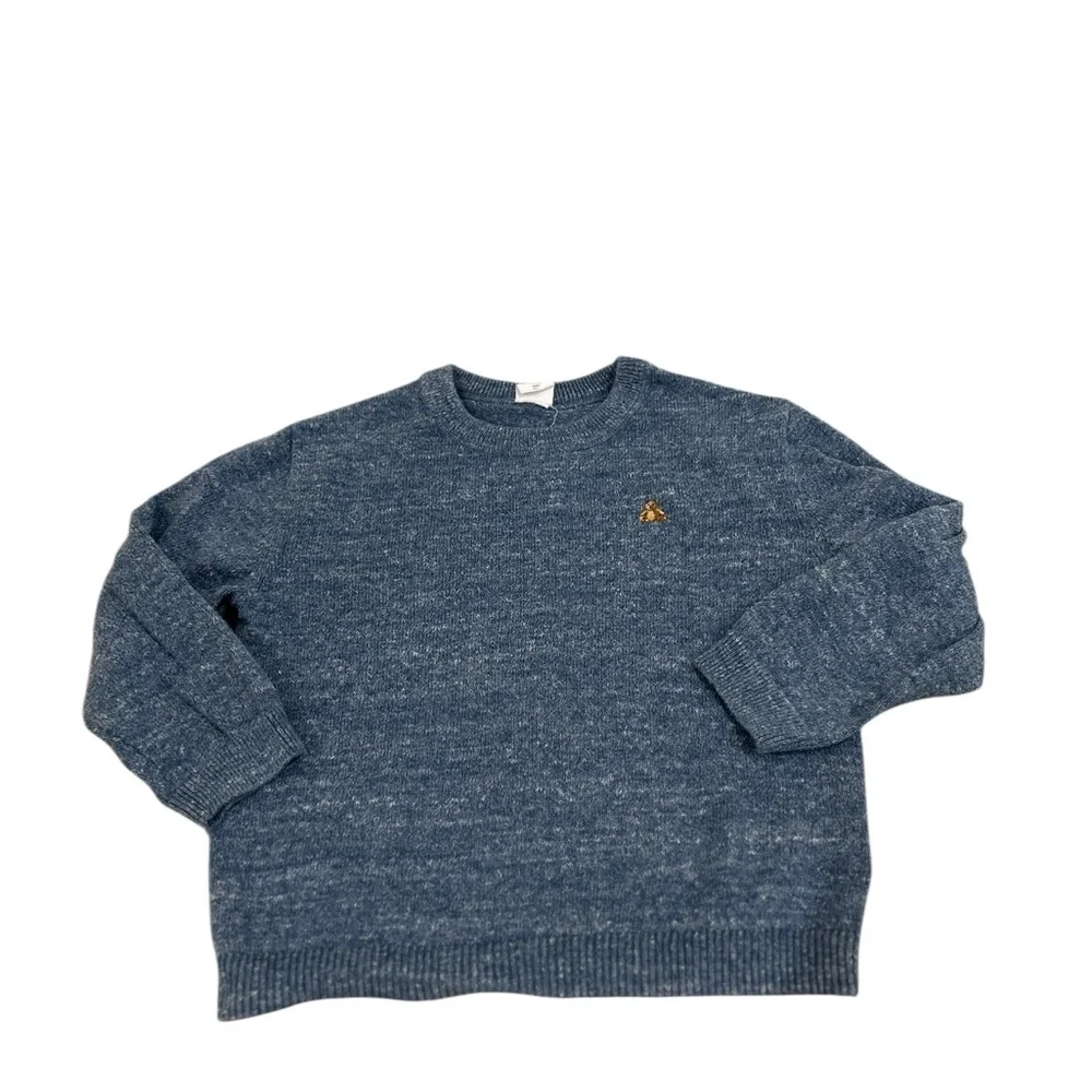 GAP Soft Blue heathered Knit sweater Teddy Bear logo on chest ribbed hems sz 4